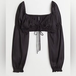 H&M - Long Sleeve Satin Crop Top Black - Size Small